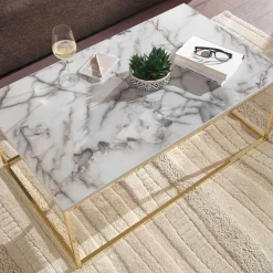 Discount Wohnen Rechteckiger Couchtisch in Marmor Optik - Saneb