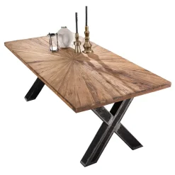 Outlet Wohnen Recyclingholz Designtisch mit Teak Platte - Mocima