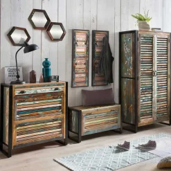 Online Wohnen Recyclingholz Flurmöbel im Shabby Chic - Vosbadus (fünfteilig)