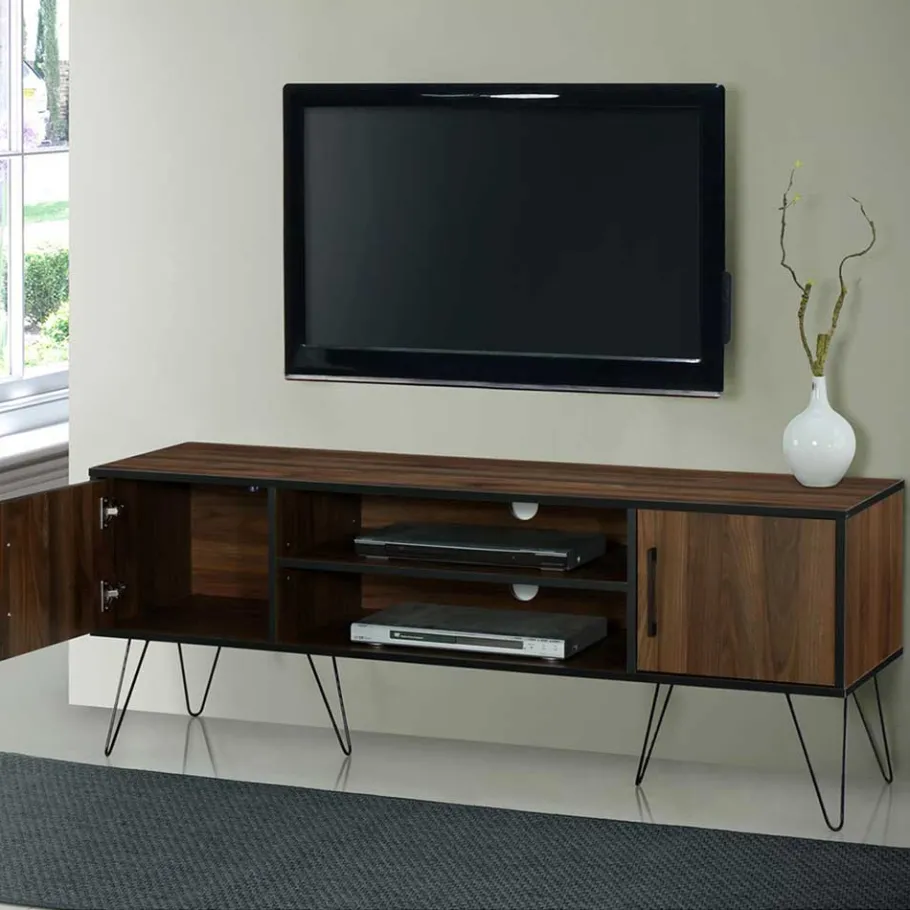 Wohnen Retro Design-TV-Lowboard in Holzoptik Braun - Hamidy