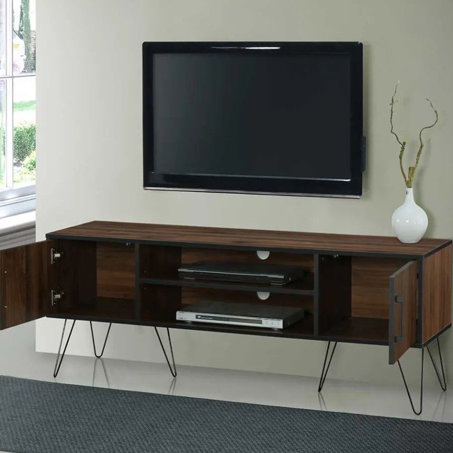 Wohnen Retro Design-TV-Lowboard in Holzoptik Braun - Hamidy