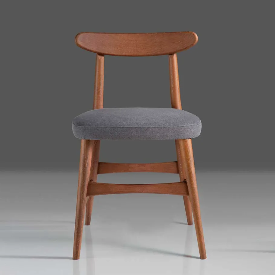 Clearance Wohnen Retro Esstischstuhl in Nussbaum Braun & Grau - Translato