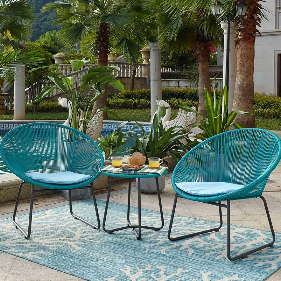 Best Wohnen Retro Geflechtstuhl Gruppe in Türkis - Sparkle (dreiteilig)