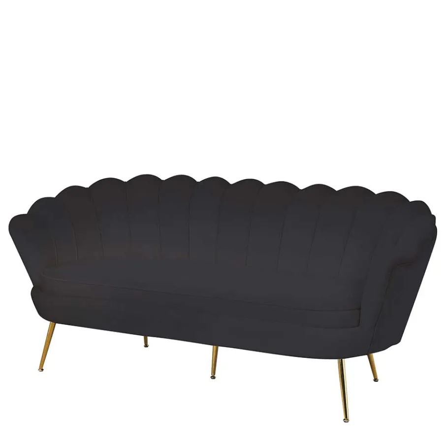 Wohnen Retro Muschelsofa in Schwarz Samt - Aluna