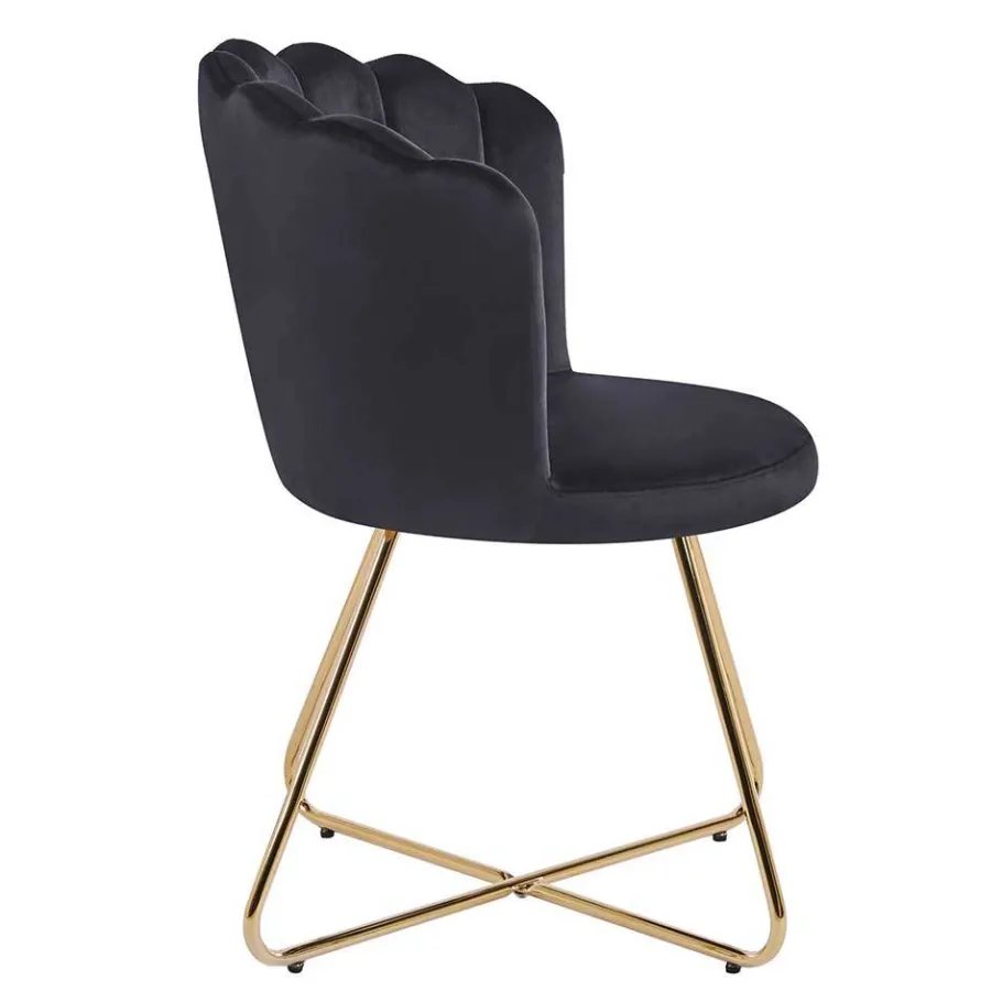 Best Wohnen Retro Muschelstühle in Schwarz Samt - Rubins (2er Set)