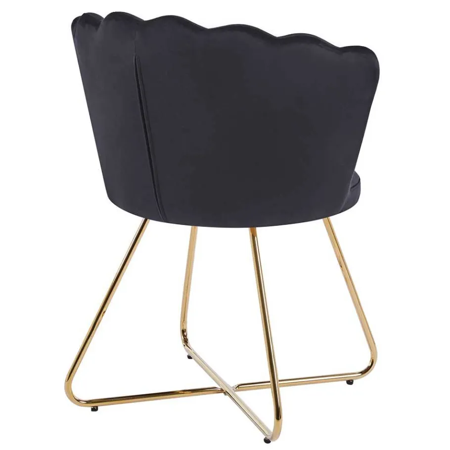 Best Wohnen Retro Muschelstühle in Schwarz Samt - Rubins (2er Set)