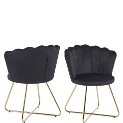 Best Wohnen Retro Muschelstühle in Schwarz Samt - Rubins (2er Set)