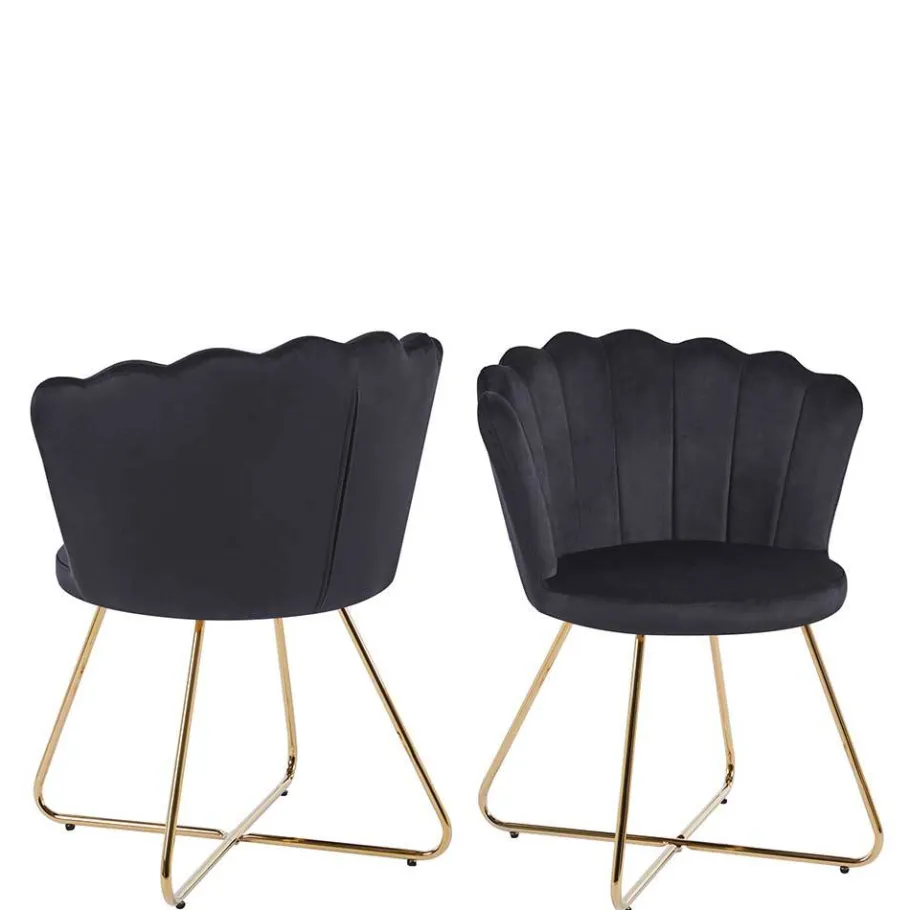 Best Wohnen Retro Muschelstühle in Schwarz Samt - Rubins (2er Set)
