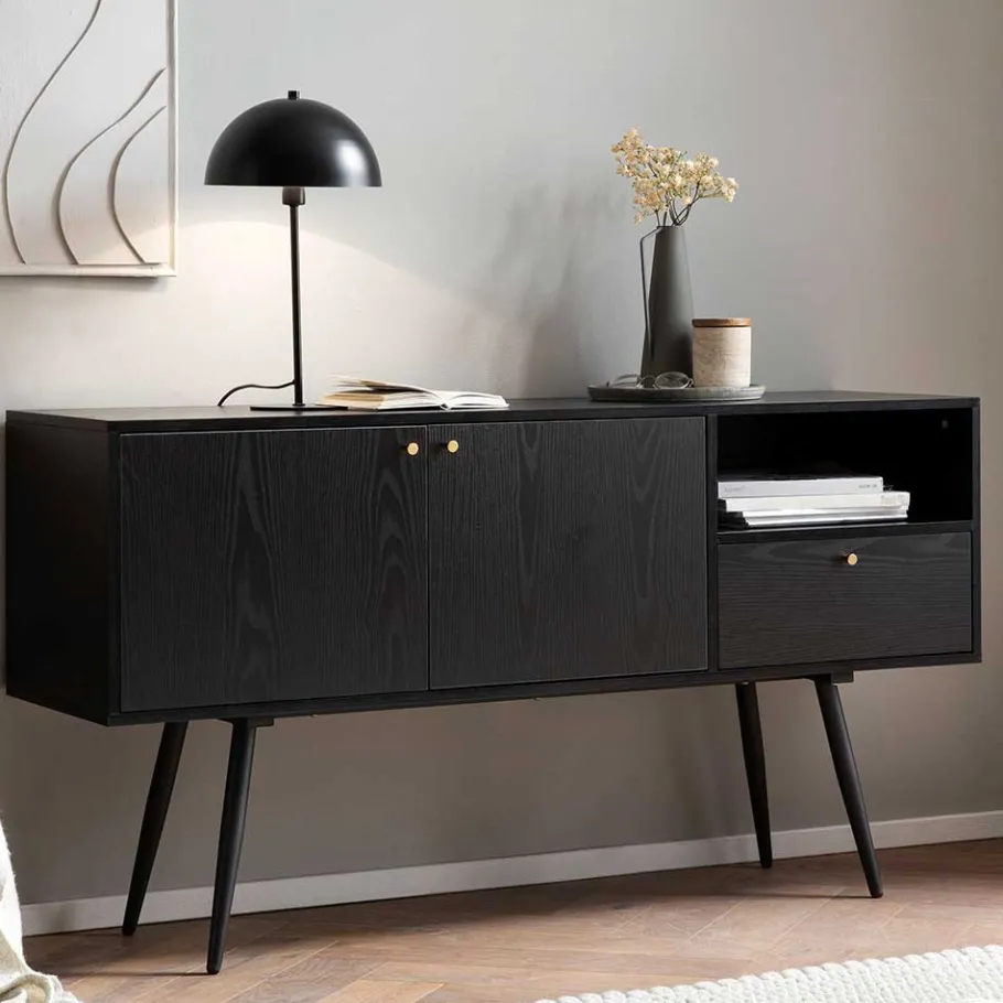 Wohnen Retro Sideboard in Schwarz - Flair