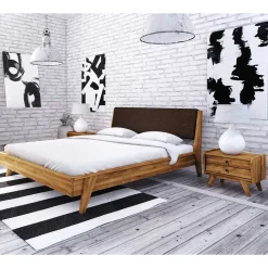 Best Wohnen Retrobett aus Wildeiche & Kunstleder - Hardus (dreiteilig)