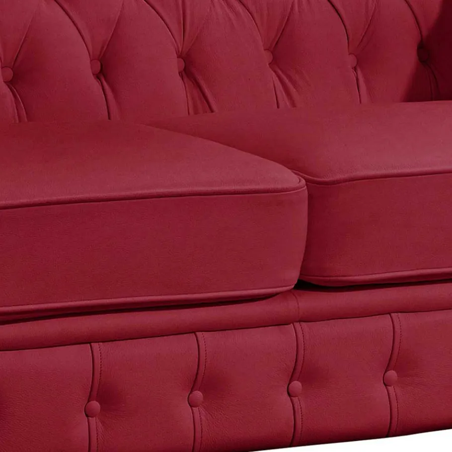 Best Wohnen Rotes Ledersofa im Chesterfield Design - Geoloro