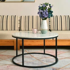 Best Wohnen Runder Design Couchtisch mit Marmorplatte - Ciliuma