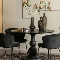 Wohnen Runder Design Esstisch in Schwarz lackiert - Bottaro