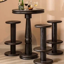 Outlet Wohnen Runder Design-Bartisch in Schwarz - Imonasa