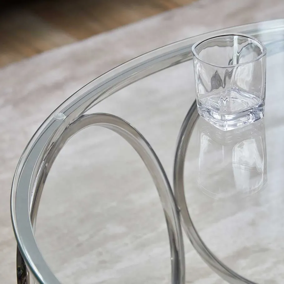 Best Wohnen Runder Glas-Wohnzimmertisch mit Ringgestell - Barnetto