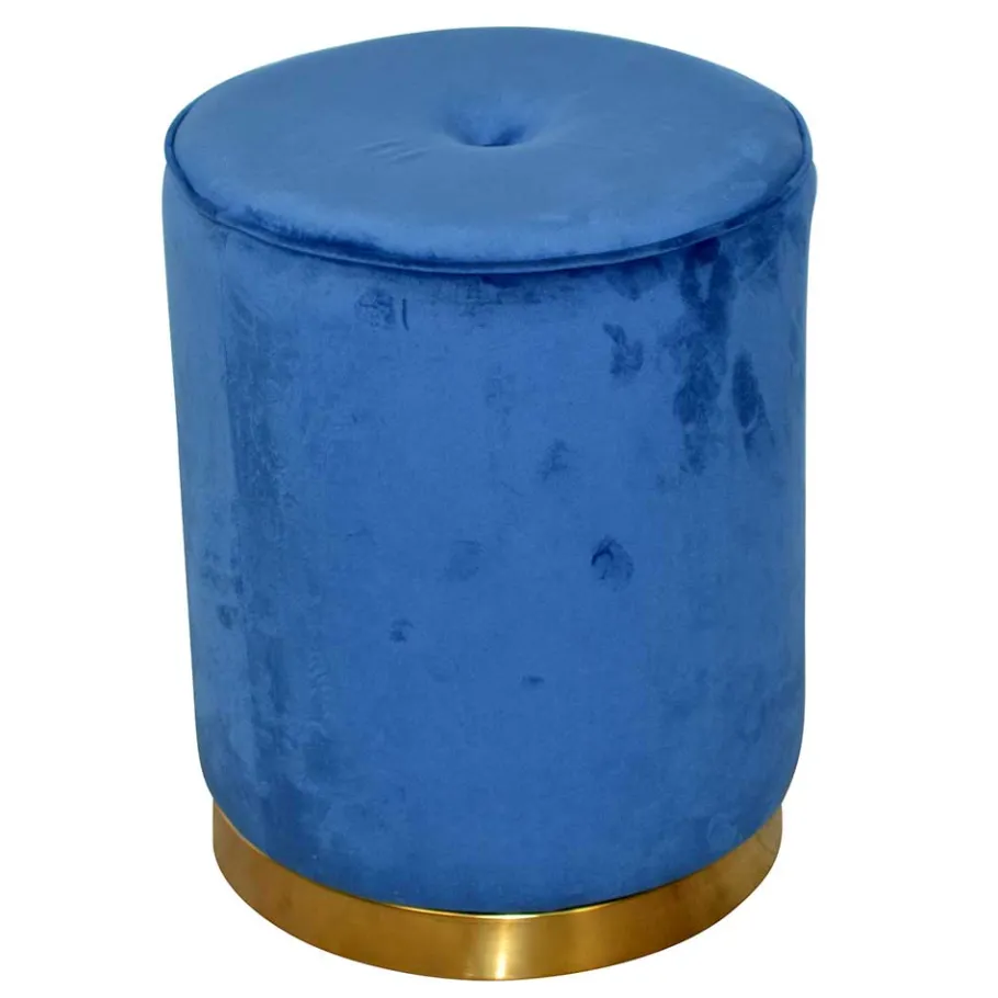 Best Wohnen Runder Hocker aus Samt in Blau - Mialan