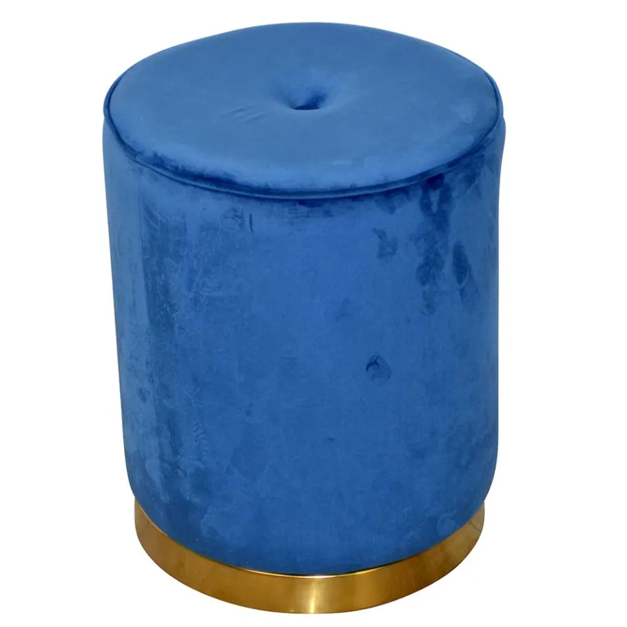Best Wohnen Runder Hocker aus Samt in Blau - Mialan