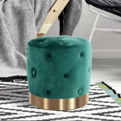 Best Wohnen Runder Hocker in Grün Samt & Gold Metall - Emiato