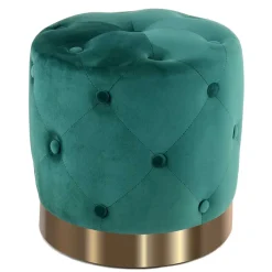 Best Wohnen Runder Hocker in Grün Samt & Gold Metall - Emiato