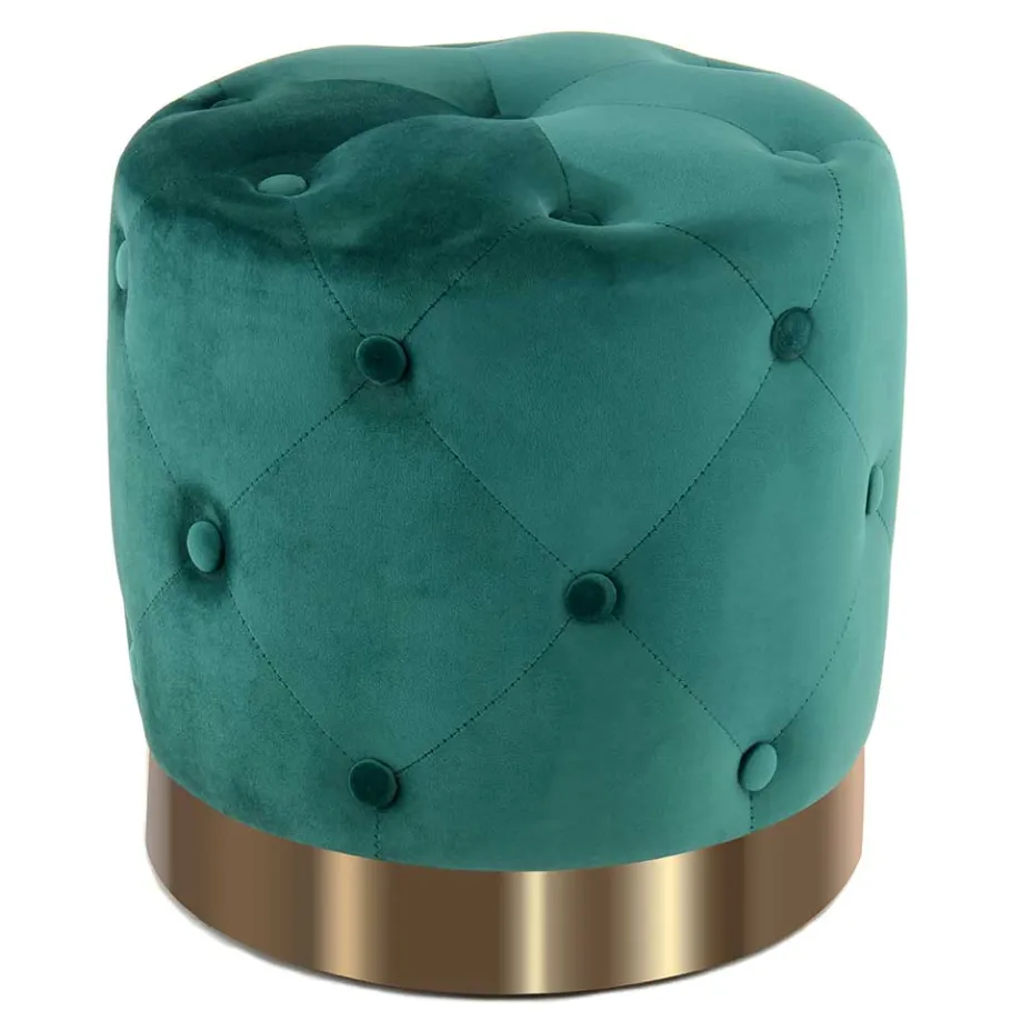 Best Wohnen Runder Hocker in Grün Samt & Gold Metall - Emiato
