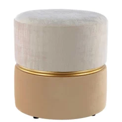 Wohnen Runder Samthocker in Creme & Beige & Gold - Charlie