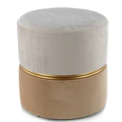 Wohnen Runder Samthocker in Creme & Beige & Gold - Charlie