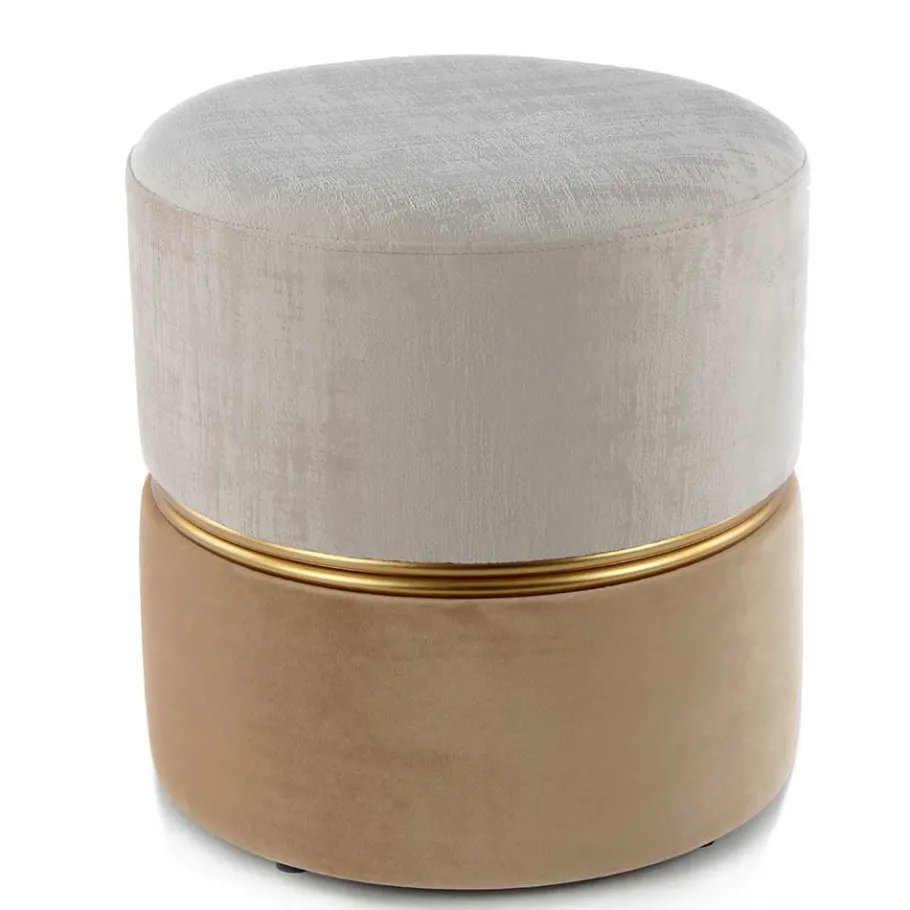 Wohnen Runder Samthocker in Creme & Beige & Gold - Charlie
