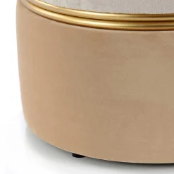 Wohnen Runder Samthocker in Creme & Beige & Gold - Charlie