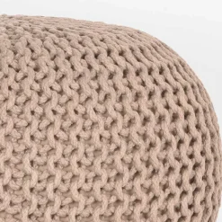 New Wohnen Runder Sitzpouf aus Strickstoff in Beige - Zardar
