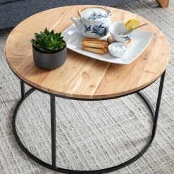 Sale Wohnen Runder Sofatisch aus Akazie & Metall - Pulvaria