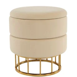 New Wohnen Runder Stauraum Hocker in Creme & Gold - Loeesa