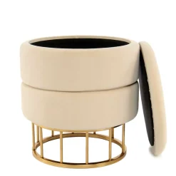 New Wohnen Runder Stauraum Hocker in Creme & Gold - Loeesa