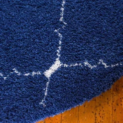 New Wohnen Runder Teppich in Dunkelblau & Creme Hochflor - Vimanco