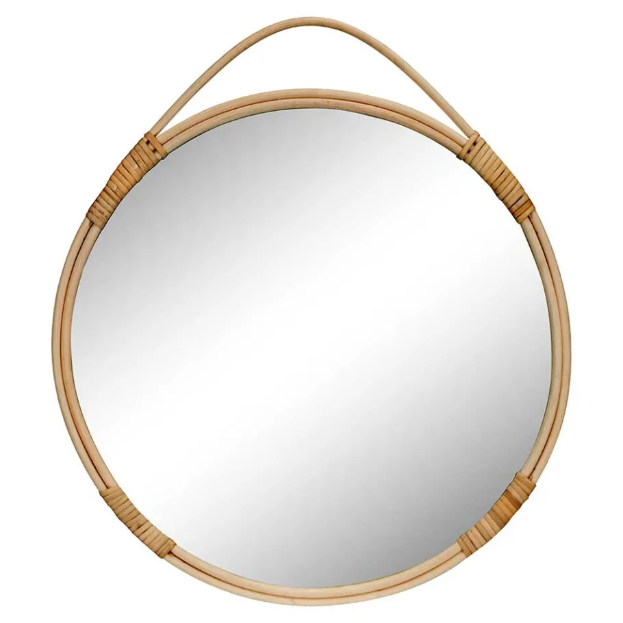 Discount Wohnen Runder Wandspiegel mit Rattan Rahmen - Lianessa