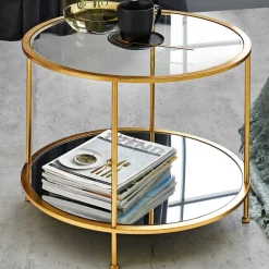 New Wohnen Runder Wohnzimmer Tisch mit Glas & Spiegelglas - Alisa