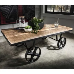 Hot Wohnen Rustikaler Design Couchtisch mit Eisenrädern - Pistroga