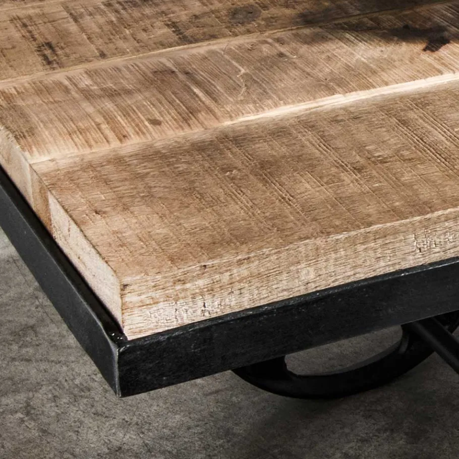 Hot Wohnen Rustikaler Design Couchtisch mit Eisenrädern - Pistroga
