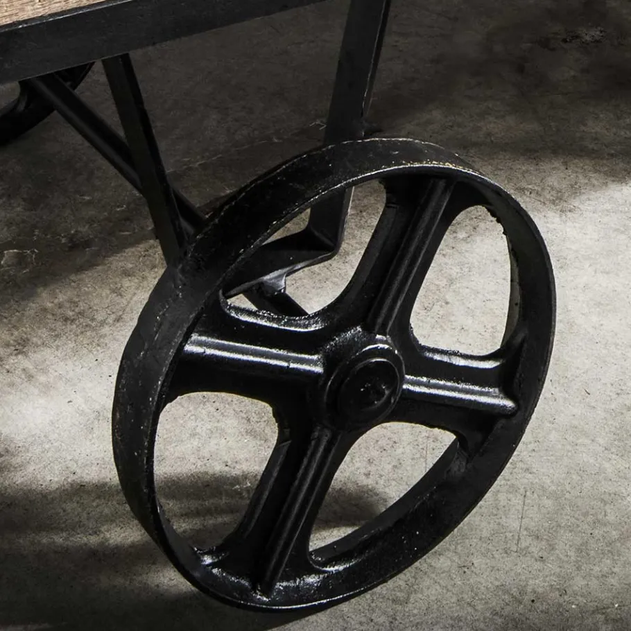 Hot Wohnen Rustikaler Design Couchtisch mit Eisenrädern - Pistroga