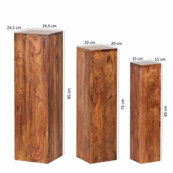 Outlet Wohnen Rustikales Holz Pflanzensäulen Set Hoslo aus Sheesham massiv (dreiteilig)