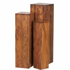 Outlet Wohnen Rustikales Holz Pflanzensäulen Set Hoslo aus Sheesham massiv (dreiteilig)