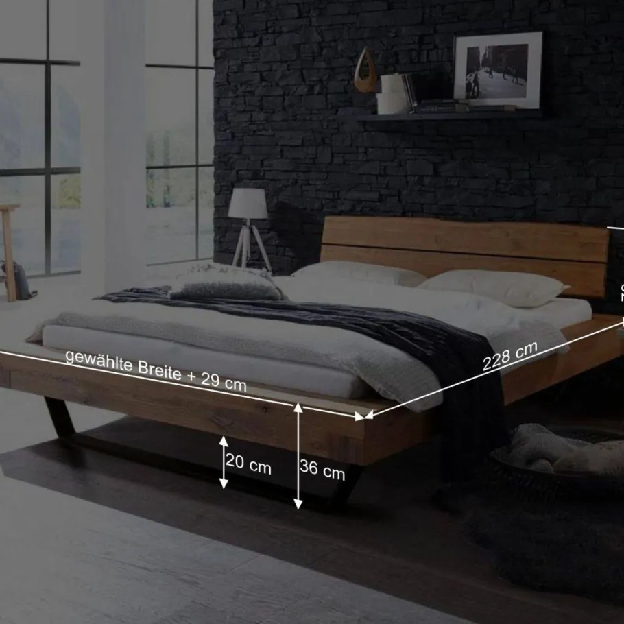 Sale Wohnen Rustikales Wildeiche Holzbett mit Metallkufen - Space