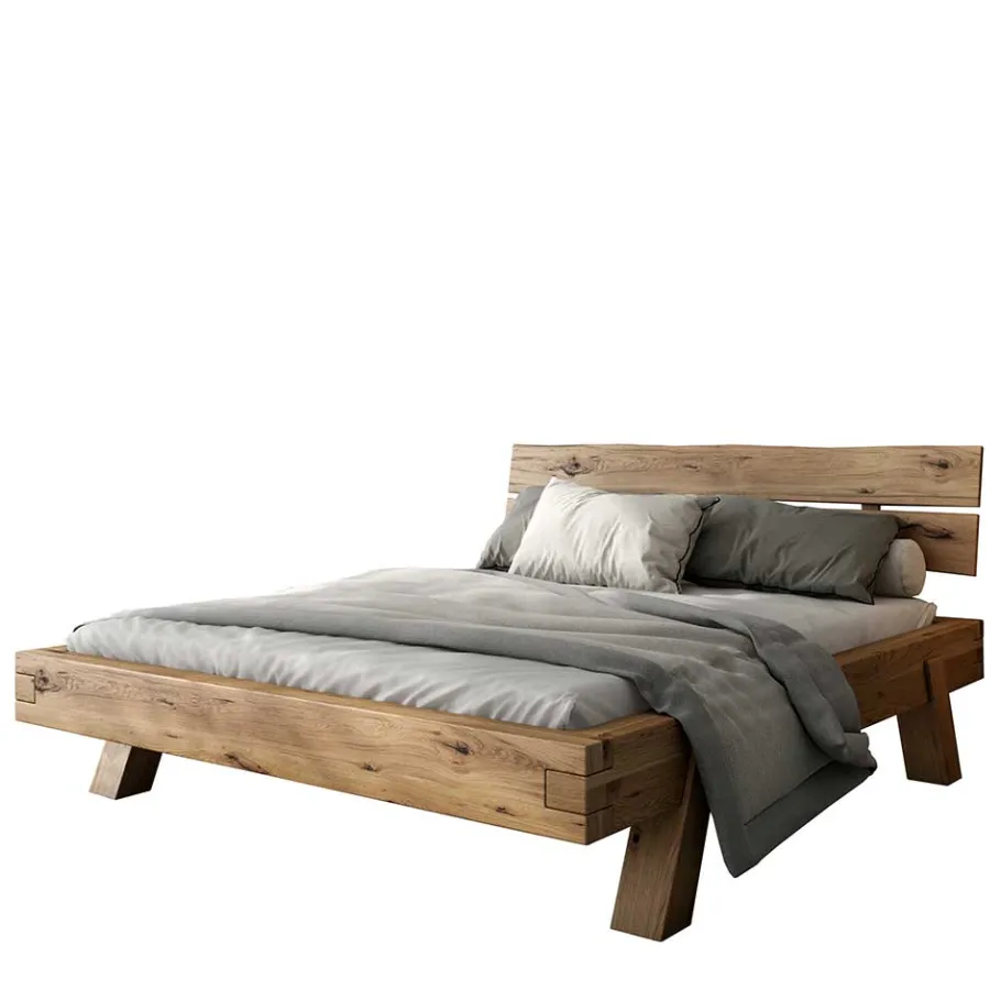Wohnen Rustikal-modernes Bett aus Asteiche Massivholz - Raistan