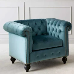 Discount Wohnen Samt Chesterfield Sessel in Petrol - Maduera