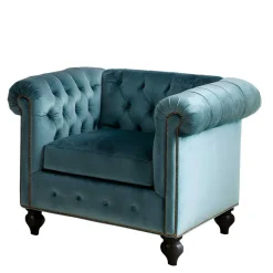 Discount Wohnen Samt Chesterfield Sessel in Petrol - Maduera