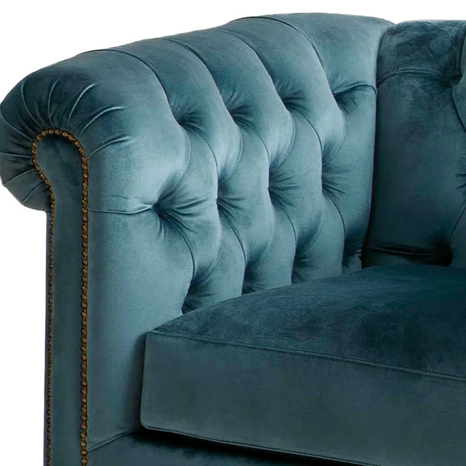 Discount Wohnen Samt Chesterfield Sessel in Petrol - Maduera