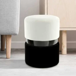 Outlet Wohnen Samt Hocker in Creme & Schwarz - Gilianoa