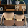 Wohnen Samt Hocker Set in Hellbraun & Braun - Valerana (zweiteilig)