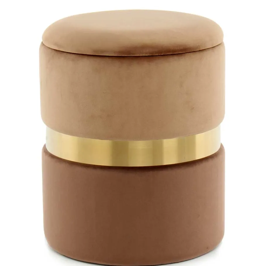 Wohnen Samt Hocker Set in Hellbraun & Braun - Valerana (zweiteilig)