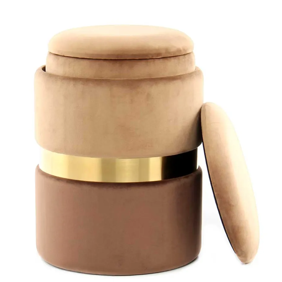Wohnen Samt Hocker Set in Hellbraun & Braun - Valerana (zweiteilig)