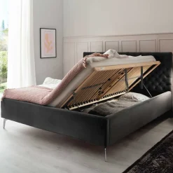 Online Wohnen Samt Polsterbett mit Chesterfield Kopfteil - Badehma